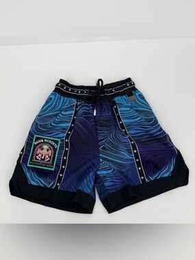 Agua Bendita Luke Eter swim shorts trunks blue purple swirl patch boys new 4